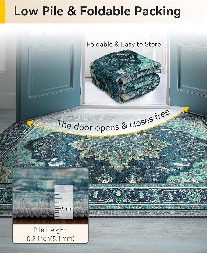 RELEANY Washable Area Rug, Runner 2'6"x14', Teal | Non-Slip, Water Repellent - Image 4
