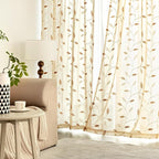 MIULEE Beige Sheer Curtains 2 Panels Embroidered Leaf Patterned, W52 x L54 | - Image 3