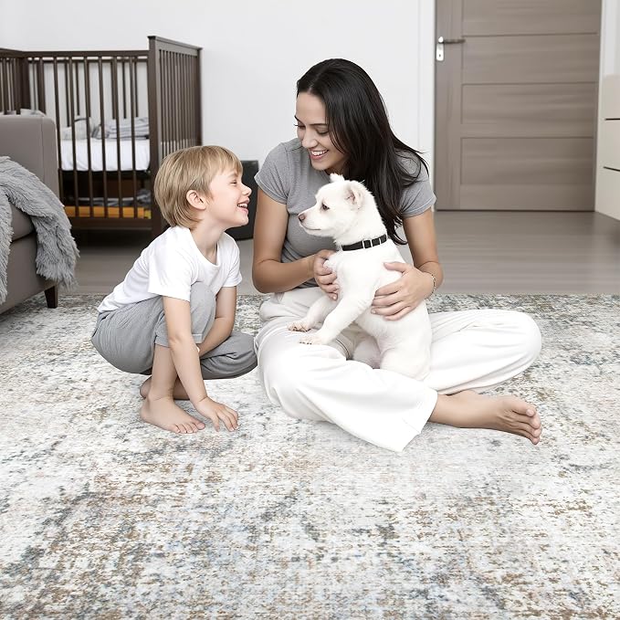 Round Area Rug Living Room: 6 ft Modern Washable Carpet Brown | - Image 8