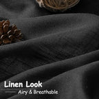Black Large Window Curtains Light Filtering Semi Sheer Privacy Linen Textured - Image 2