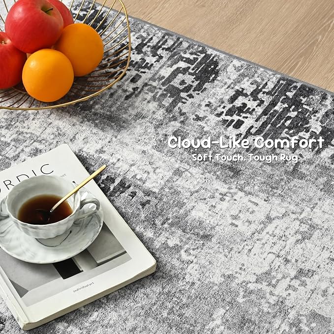 2.6x12 Grey Rug Runners for Hallways Kitchen Runner Rug Non Slip Washable Black - Image 5