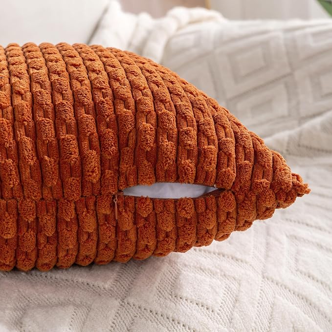 Set of 4 Burnt Orange Decorative Throw Pillow Covers 16x16 Inch Corduroy Pillow - Image 4