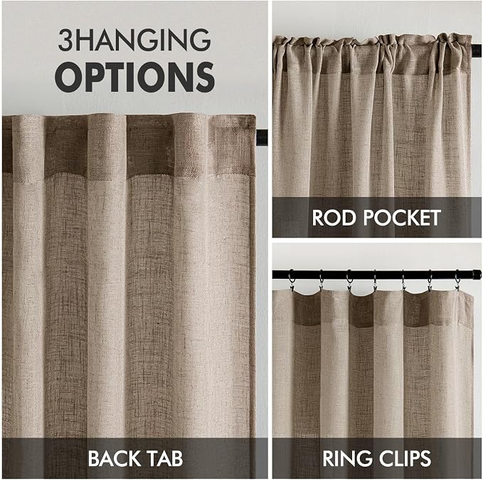 MIULEE Taupe Grey Linen Curtains 52x90 Inch Long 2 Panels - Image 3