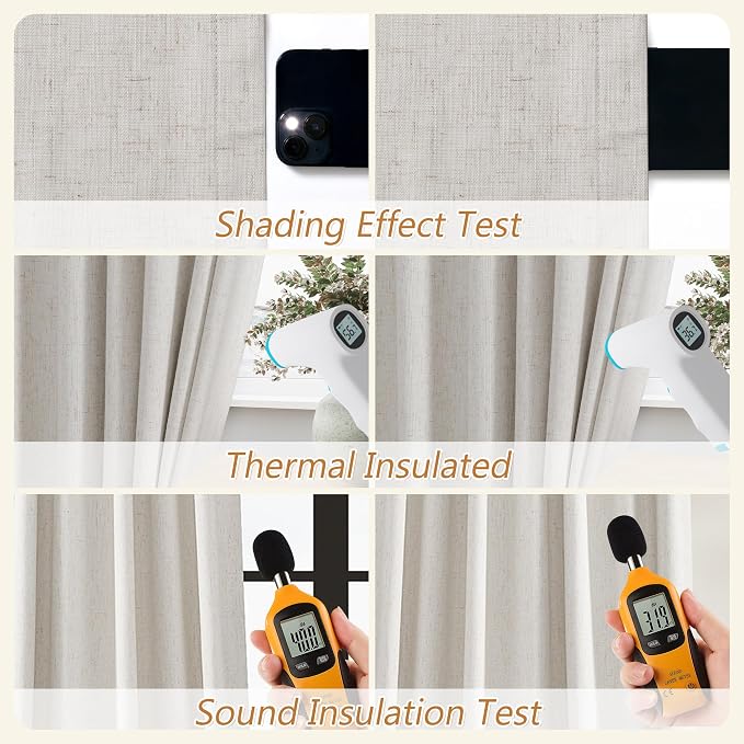 100% Black Out Light Beige Linen Curtains 90 Inch Long - Image 5