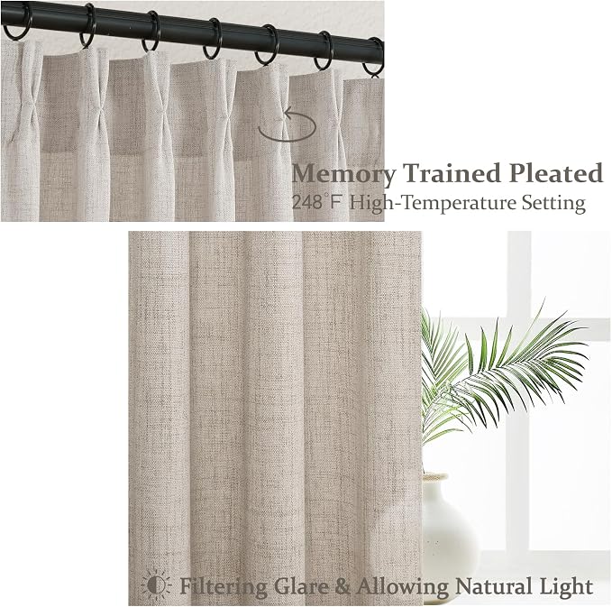 Greyish Brown Thick Linen 104 Inch High Ceiling Curtains - Image 4