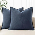 MIULEE Decorative Linen Euro Sham Pillow Covers 24x24 Indigo Blue | Boho by MIULEE