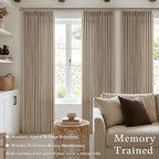 Camel Tan Linen Pleated Semi Sheer Privacy Back Tab Curtains 102 Inch Long | - Image 3