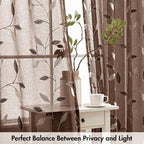 MIULEE Chocolate Brown Sheer Curtains 2 Panels Leaf Patterned, W52 x L63 | - Image 5