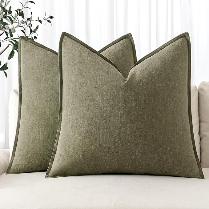 MIULEE Decorative Linen Pillow Covers 20x20 Inch Light Olive Green | Boho by MIULEE