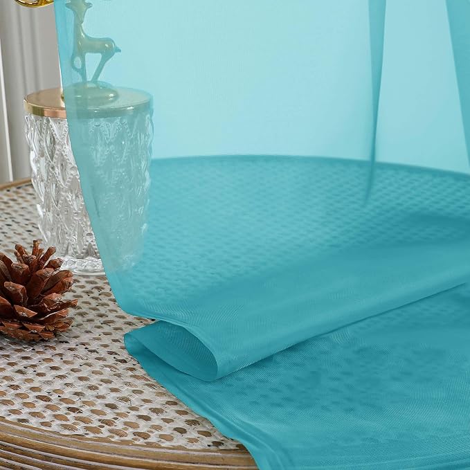 Sheer Turquoise Curtains, Sheer Curtains 63 inch Length 2 Panels Set, Rod - Image 7