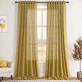 Gold Linen Curtains 102 Inches Long Rod Pocket Back Tab Drapes 2 Panels Set by Nanspring