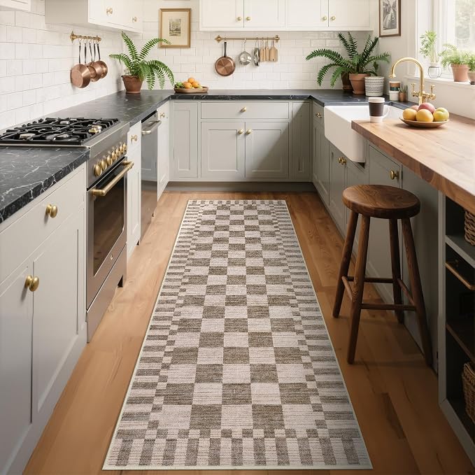 GarveeHome 2x12 Checkered Kitchen Runner Rug by GarveeHome