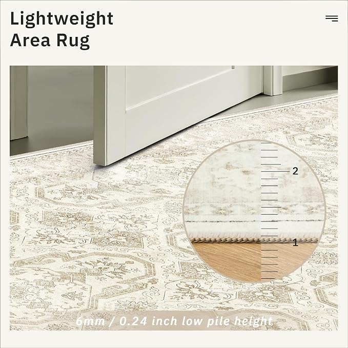 Soalmost 9x12 Area Rugs for Living Room Washable Rug Non-Slip Beige/Brown | - Image 7