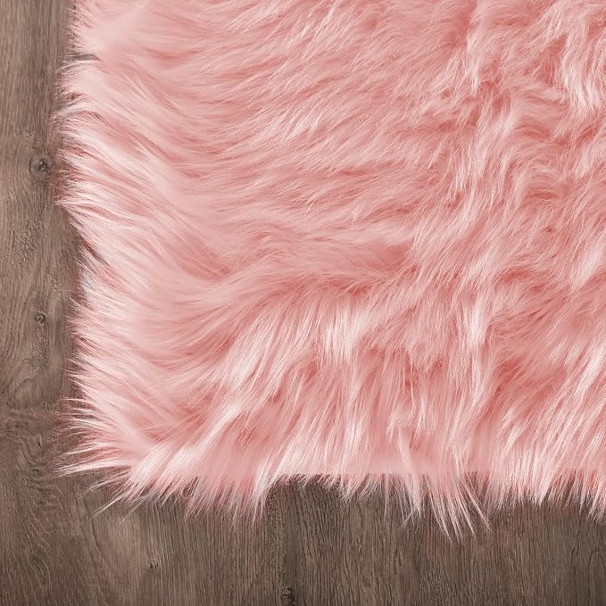 Latepis Pink Faux Fur 4'x5'10" Area Rug, Soft Plush Faux Fur Sheepskin Rugs - Image 5