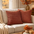 MIULEE Fall Euro Sham Corduroy Decorative Throw Pillow Covers 22x22 Rust | - Image 2