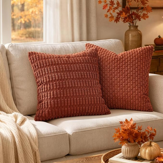 MIULEE Fall Corduroy Decorative Throw Pillow Covers 20x20 Rust Pack of 2 | - Image 2