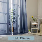 Navy Blue Sheer Curtains 96 Inches Long 2 Panels Set, Elegant Sheer Curtains - Image 3