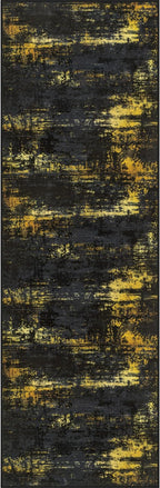 3x14 Washable Runner Rug：Modern Abstract Soft Carpet Black Gold | by FXRHLP