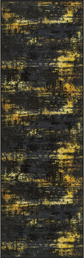 3x8 Washable Runner Rug：Modern Abstract Soft Carpet Black Gold | by FXRHLP