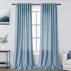 Blue Linen Curtains for Living Room 2 Panels Set Extra Long Back Tab Light by Nanspring