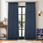 Navy Blue Pinch Pleated Linen Blend Full Blackout Curtains 86 Inch Length | by Twodrapes