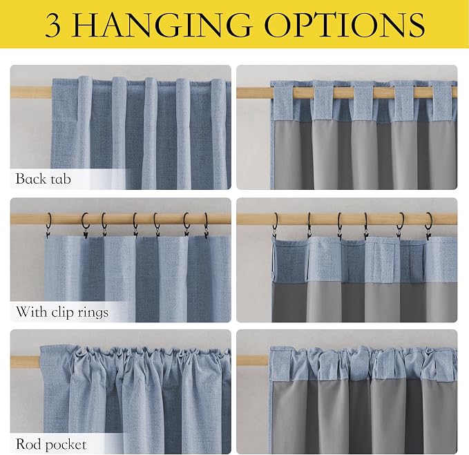 NICETOWN Linen 100% Blackout Cafe Curtains, Thermal Insulated & Noise Reducing - Image 2