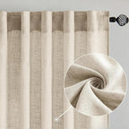 MIULEE Beige Linen Curtains 52x72 Inch 2 Panels - Image 2