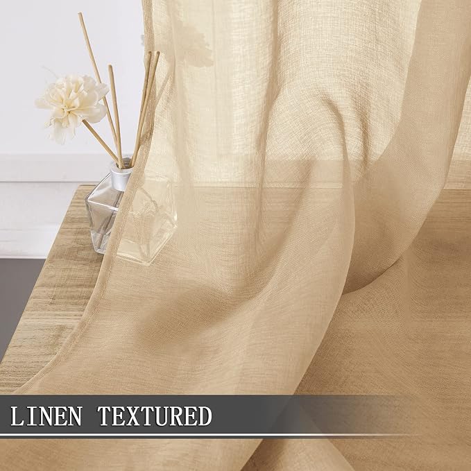 Tollpiz Sheer Tier Curtain Linen Textured Half Kitchen Curtains Sheer Light - Image 2