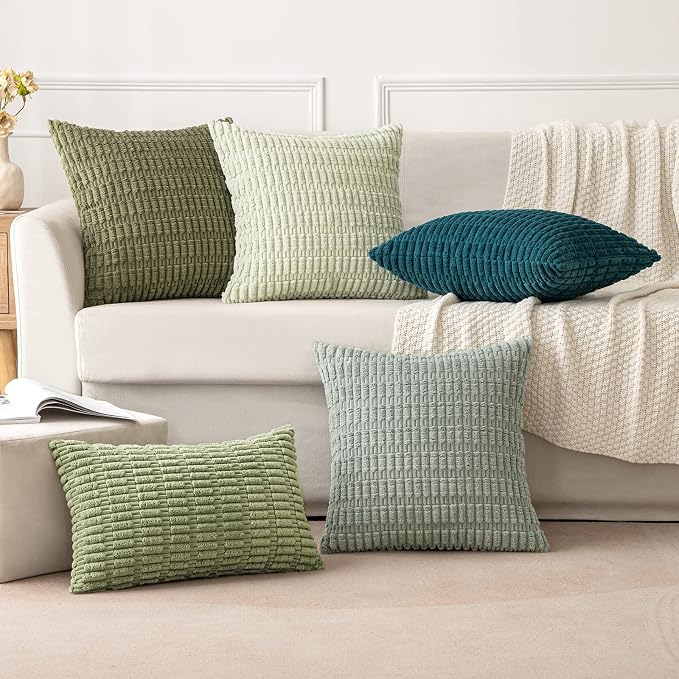 MIULEE Corduroy Decorative Throw Pillow Covers 16x16 Sage Green Pack of 2 | - Image 4