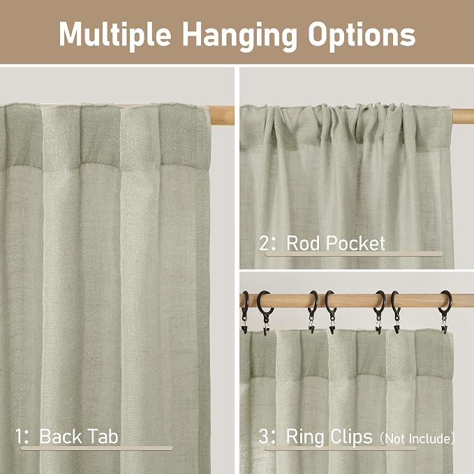 Linen Curtains 63 Inch Length 2 Panels - Image 3