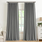 Vision Home Pinch Pleated Dark Grey Blackout Curtains 108 inch Linen Blended by VisionHome