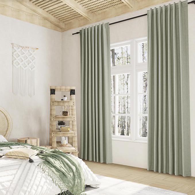 Sage Green 100% Blackout Linen Curtains 108 Inch Length 2 Panels Set - Image 8