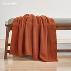 CozeCube Burnt Orange Seed Stitch Throw Blanket 50"x60", Farmhouse Decor | - Image 4