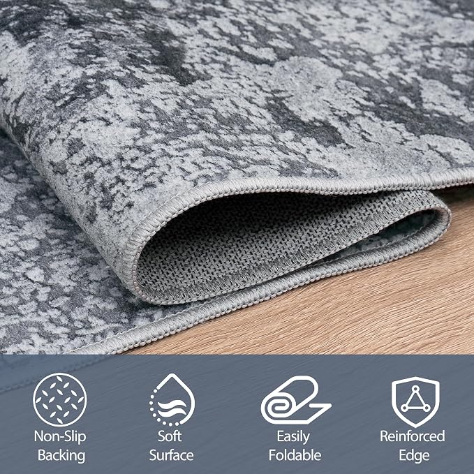 Aelenmu Runner Rugs for Hallways Kitchen 2.6x8 Non Slip Washable Black | Modern - Image 4