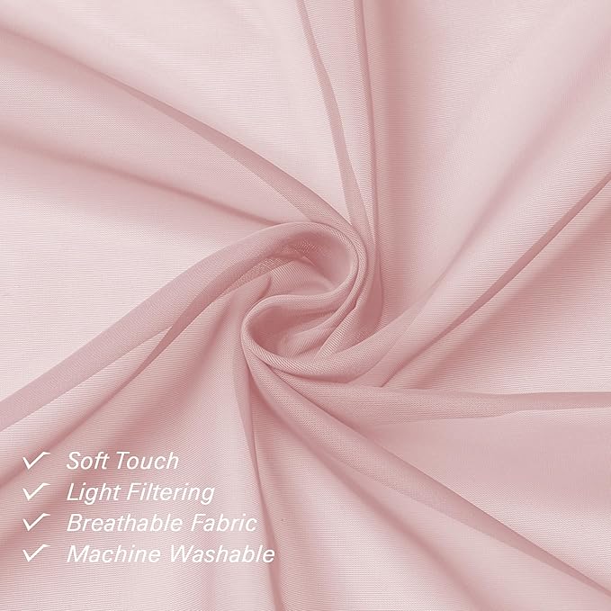 Blush Sheer Curtains 54 Inches Long 2 Panels Set, Airy & Breathable Dual Rod - Image 8