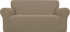 Easy-Going Stretch Loveseat Couch Covers Washable Tan | 1-Piece Loveseat Covers by Easy-Going