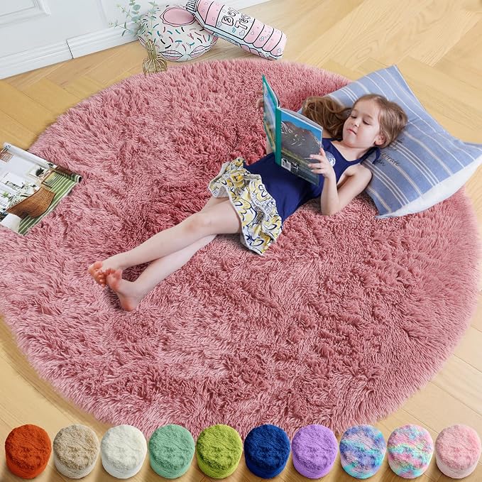 Amdrebio Blush Pink Large Round Rug 8Ft by Amdrebio