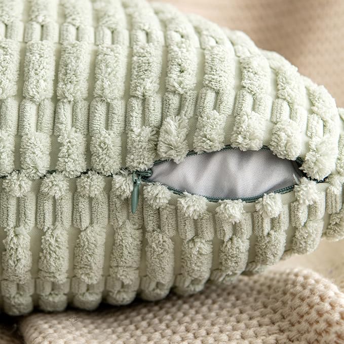 MIULEE Euro Sham Corduroy Decorative Throw Pillow Covers 24x24 Light Green | - Image 2