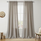Grey Beige Linen Curtains 96 Inches Long by Nanspring