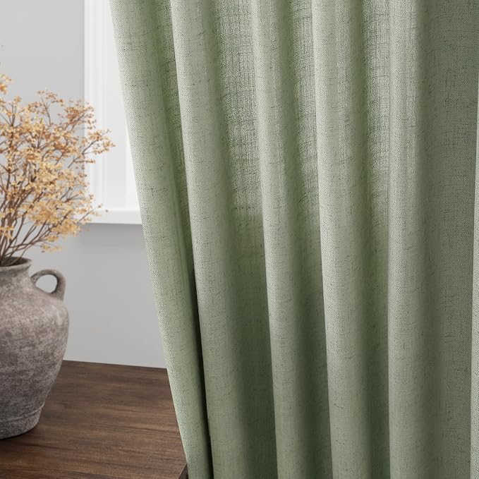 Light Sage Linen Curtains 90 Inch Long 2 Panels Set - Image 4