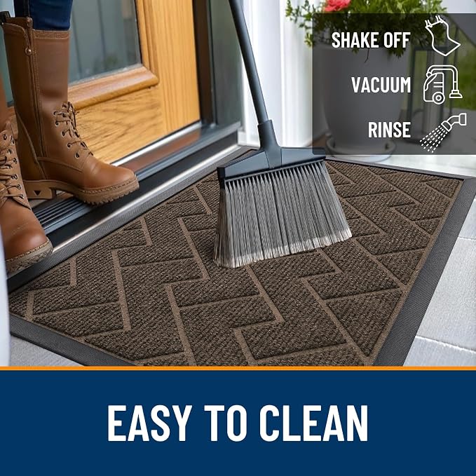 OLANLY Front Door Mat Outside 59x34, All-Season Absorbent Rubber Doormat | Brown - Image 6
