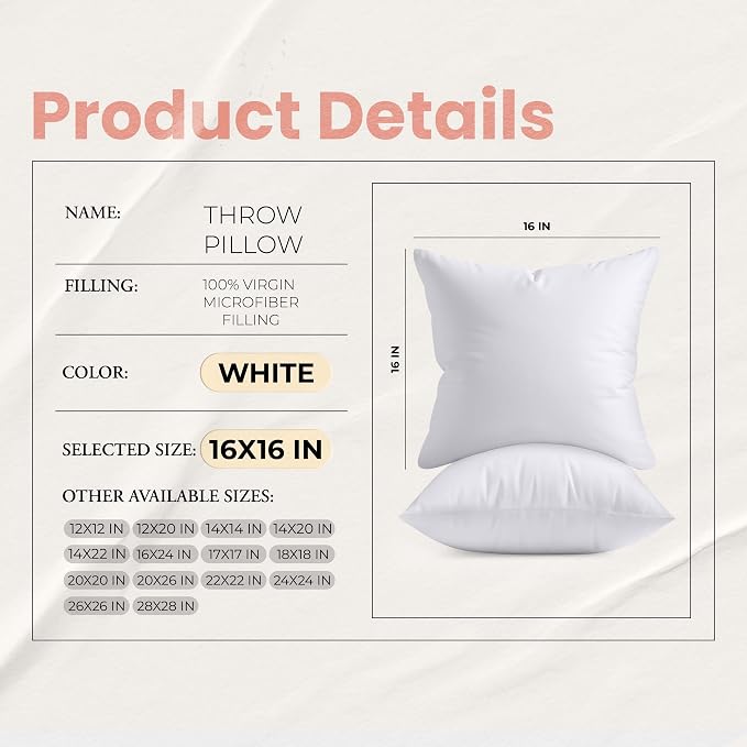Utopia Bedding 16x16 Pillow Inserts, 2 Pack | Indoor cushion inserts - Image 8