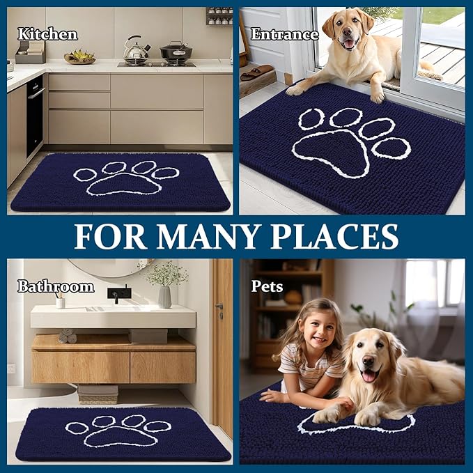 OLANLY Dog Door Mat for Muddy Paws 48x30, Paw Print Design Chenille Mud Mat | - Image 8