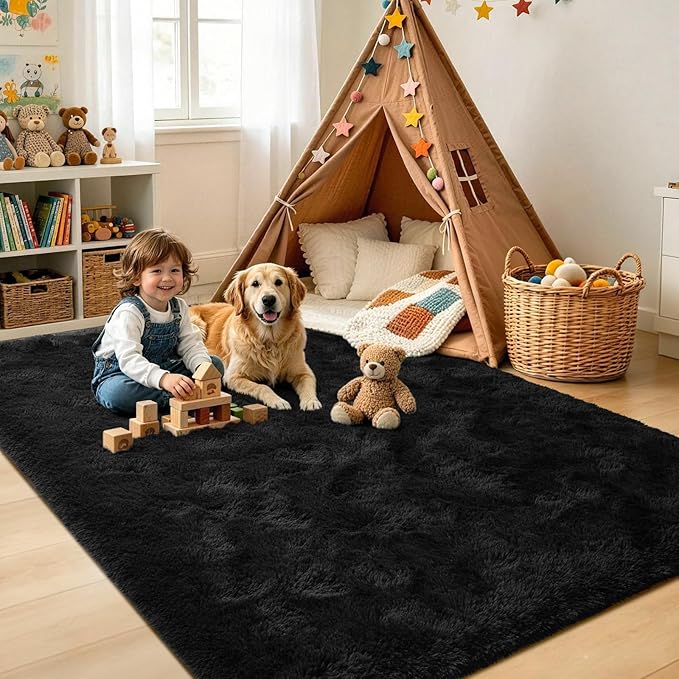 5x7 Black Fluffy Soft Area Rug Non-Slip - Image 4
