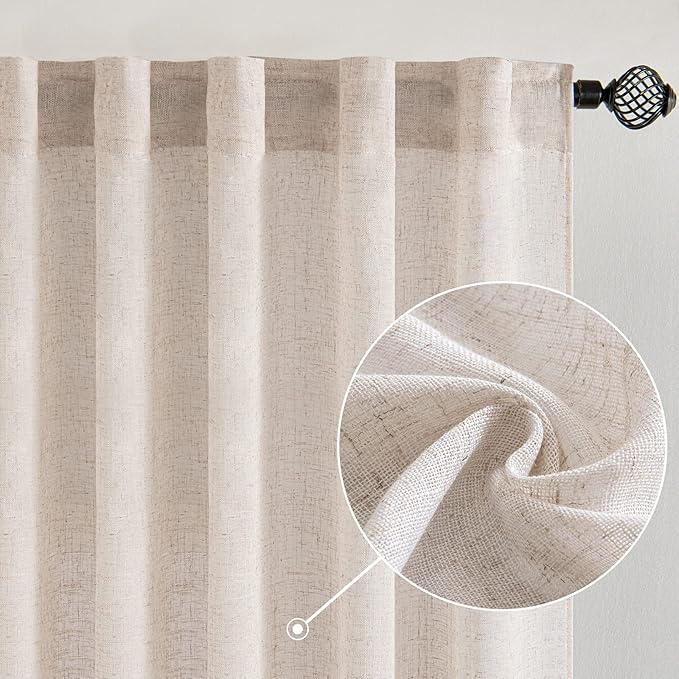 MIULEE Natural White Linen Curtains 86 Inch Long by MIULEE