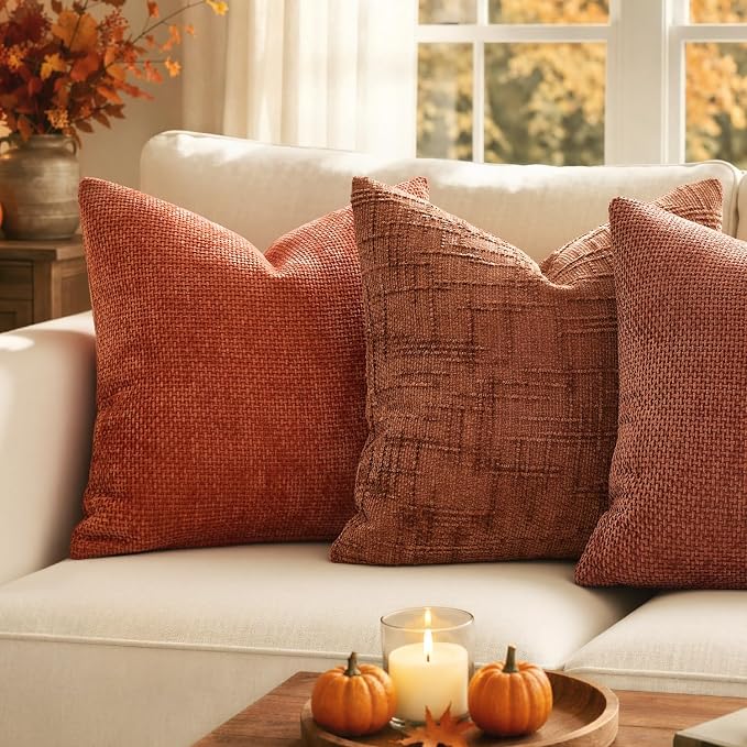 MIULEE Chenille Textured Fall Throw Pillow Covers Burnt Orange 18x18 | Set of 2 - Image 2