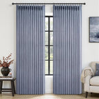 Sheer Linen Pinch Pleated Light Filtering Greyish Blue 90 Inch Curtains by PleatedDrapes