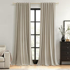 100% Blackout Linen Curtains for Bedroom 90 inches Long, Thermal Insulated Room by Guken
