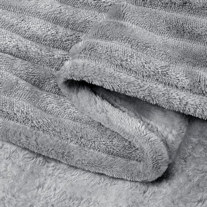 BEDELITE 3D Ribbed Jacquard Grey Fleece Throw Blanket - Image 6