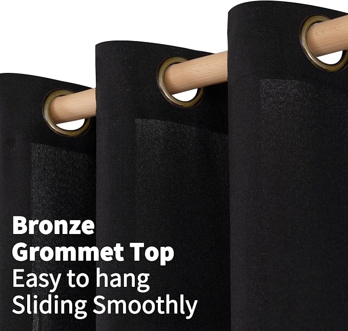 YoungsTex Black Linen Semi Sheer Curtains 63 Inch Length 2 Panels | Bronze - Image 5